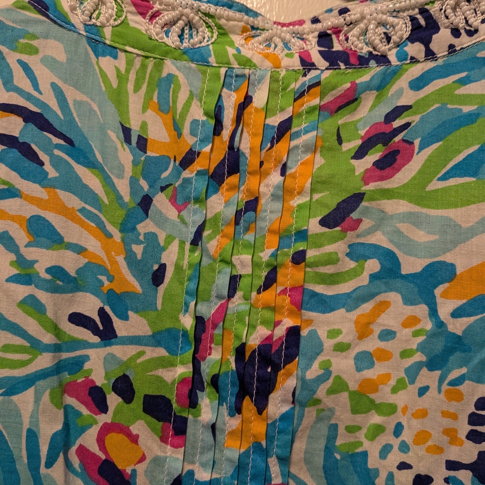 Lilly Pulitzer Tunic Embroidery Beaded Pintucking  XL 3/4 Sleeve - Picture 8 of 10